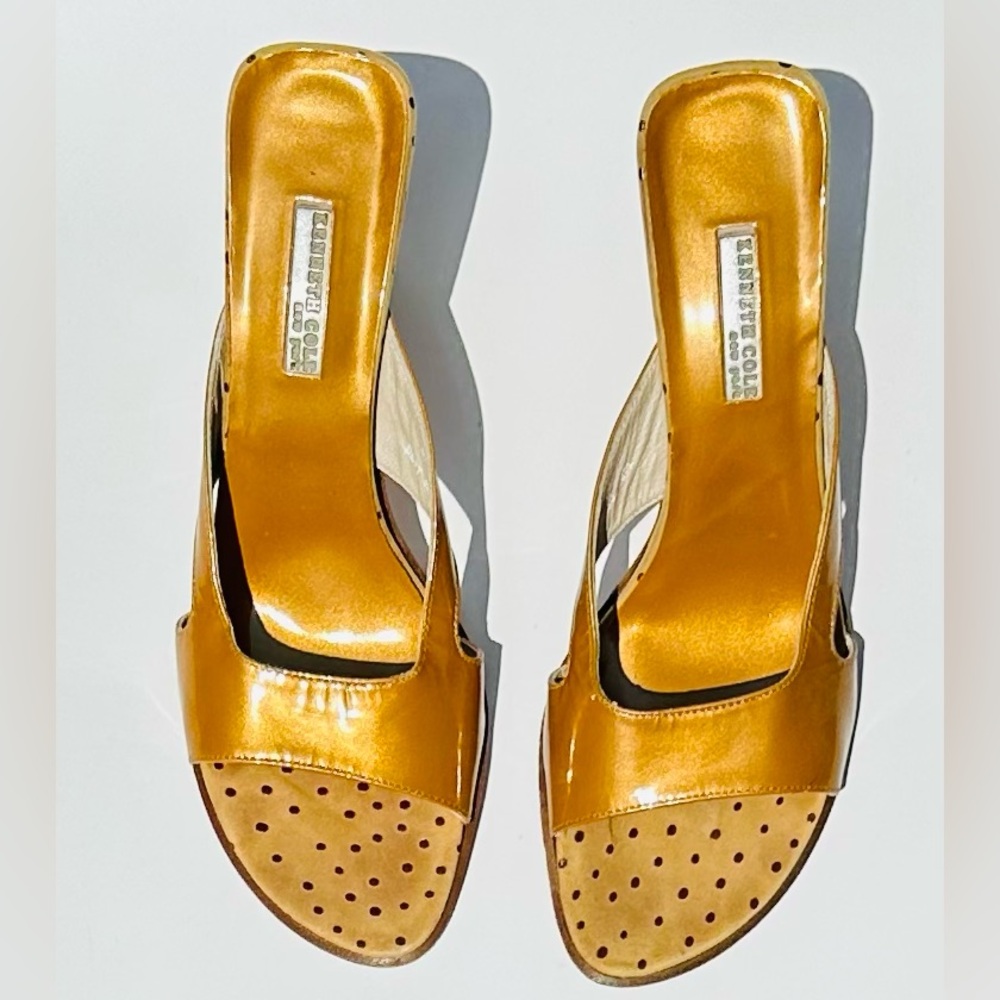 Kenneth Cole Shiny Gold Open-Toe Heels